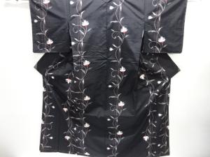 未使用品　仕立て上がり　東京ますいわ屋　花唐草模様織り出し手織り紬着物